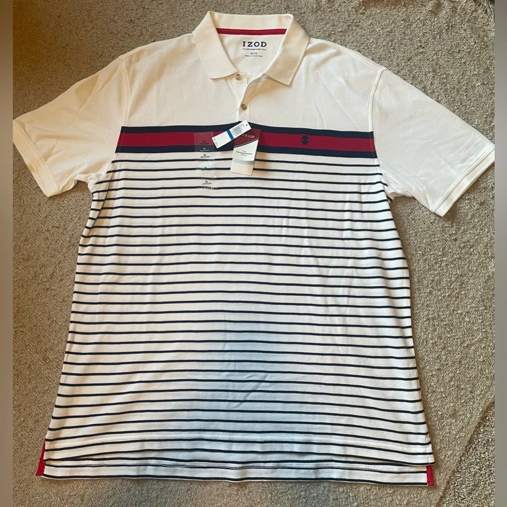 IZOD - NWT The Advantage Polo. White, red & navy stripes. Size XL - Picture 5 of 7